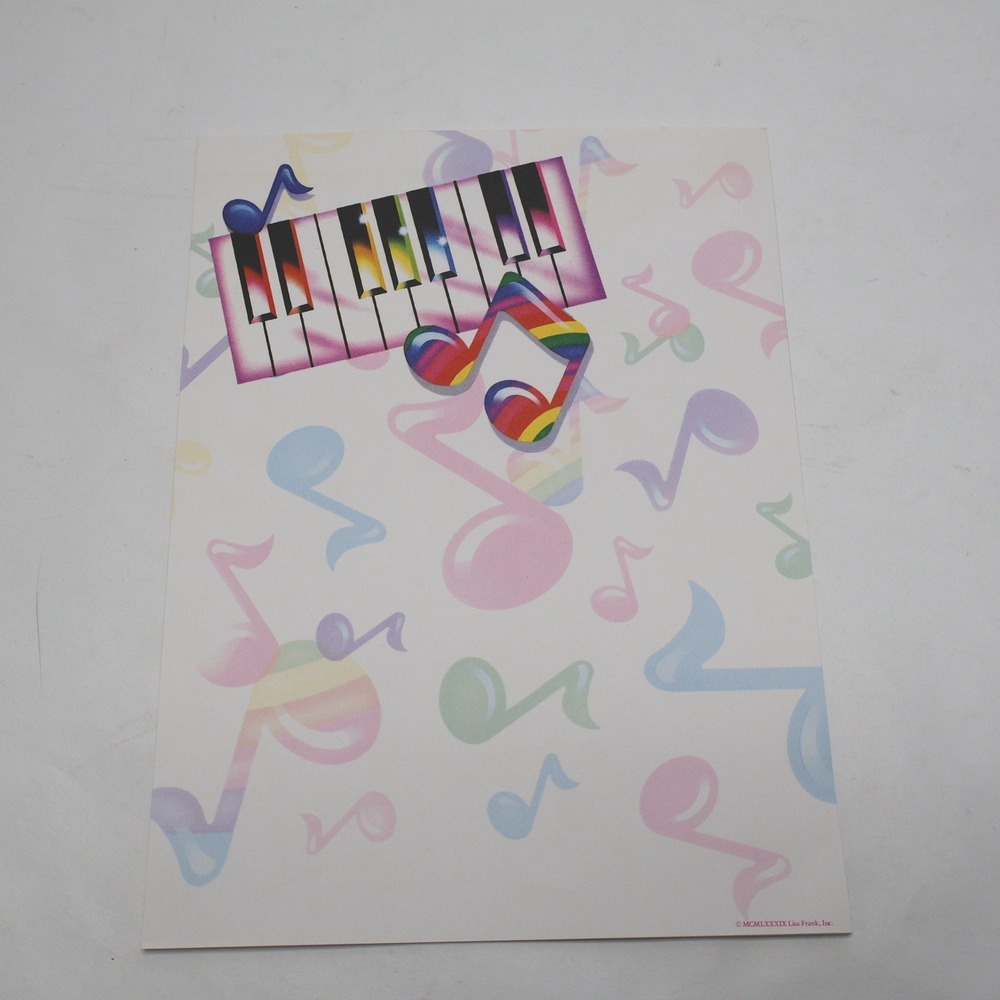Vintage Lisa Frank Stationery Paper 8 Sheets Rainbow‎ Music Notes Piano 80s 90s